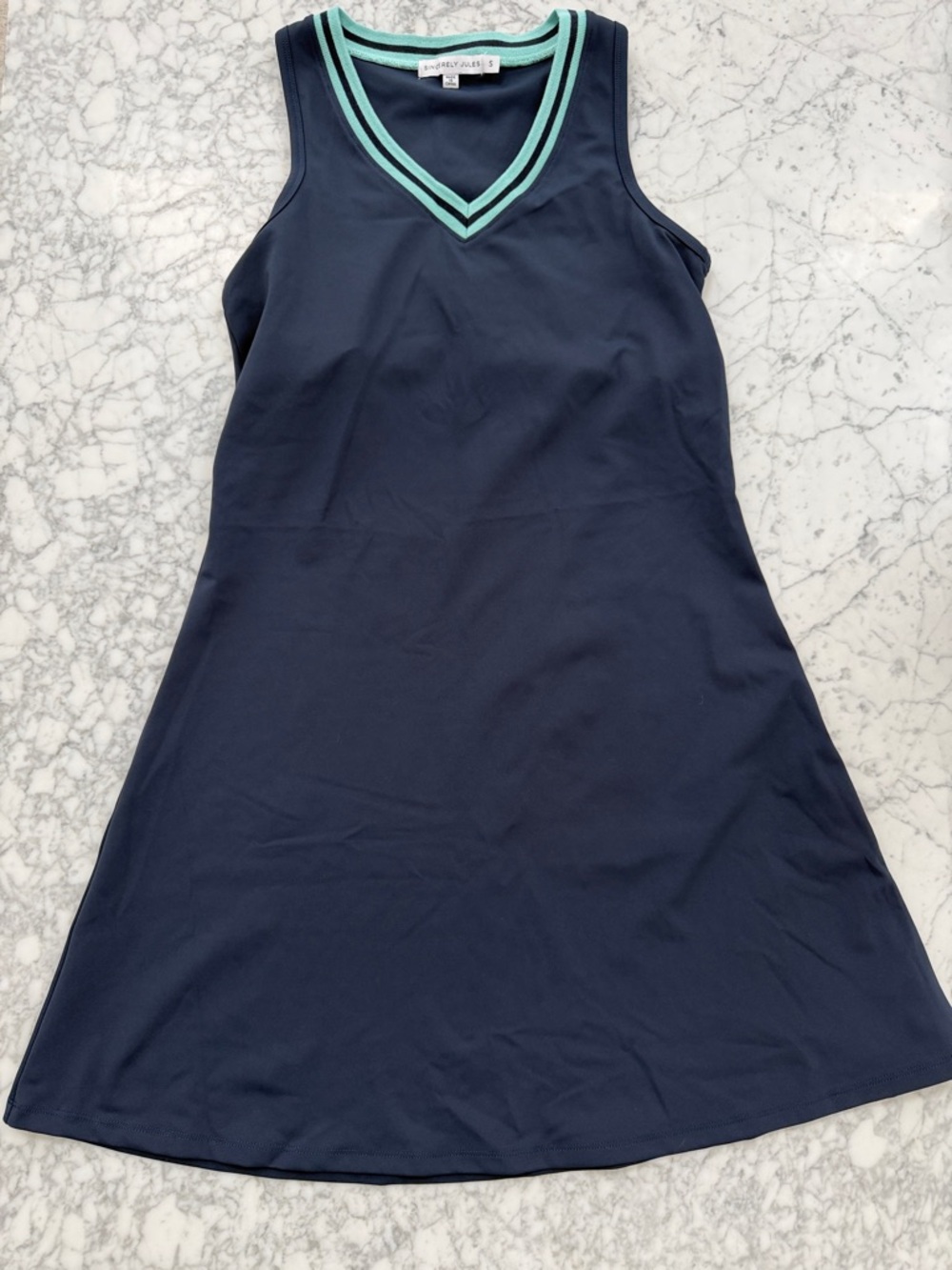Sincerely Jules Navy Dress with Mint Trim